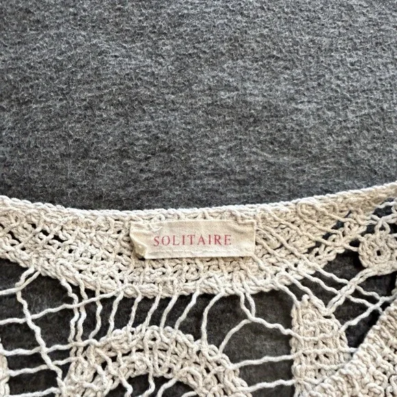 SOLITAIRE Crochet Lace Bell Sleeve Top Cream Knit Festival Boho Beach Hippie L - Picture 4 of 10